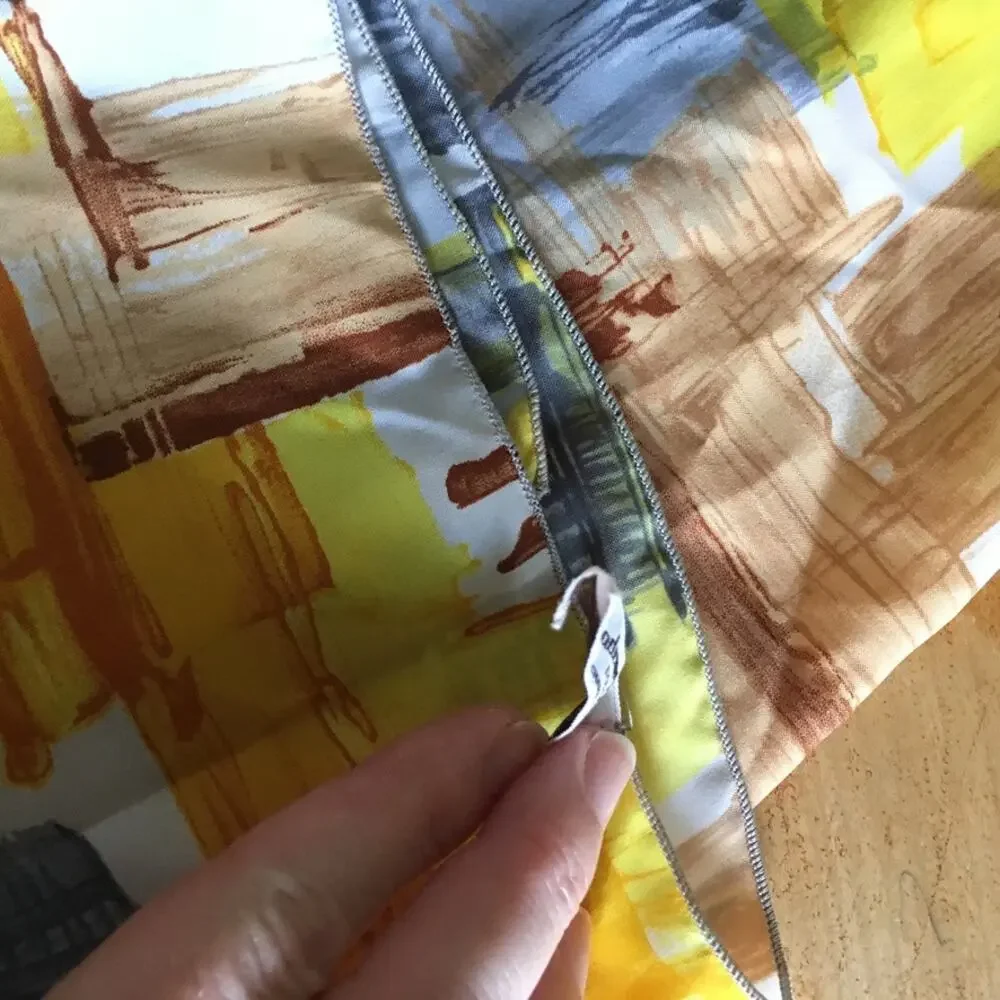 Vintage Mademoiselle brand chic yellow and gray abstract motif scarf